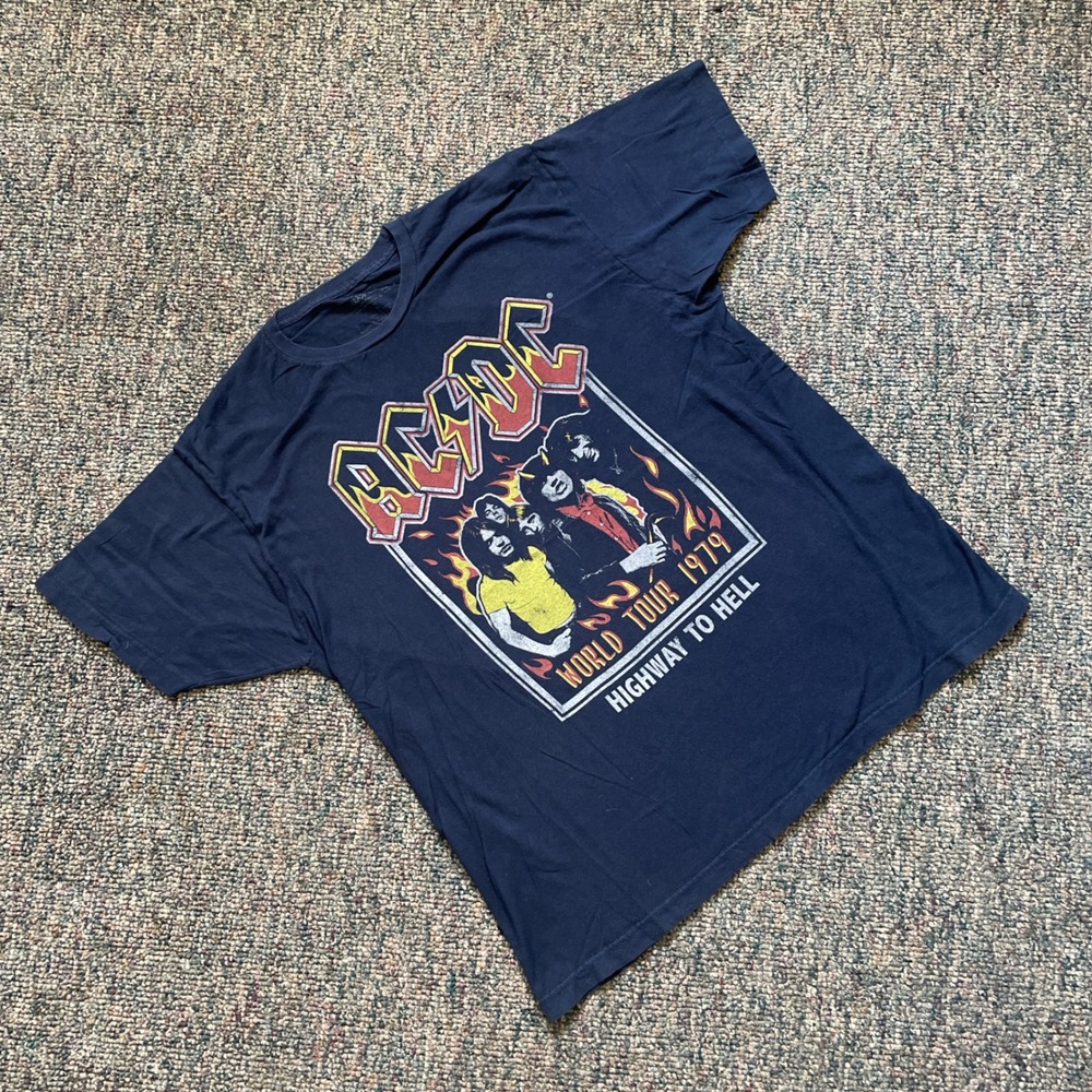 AC/DC‎ Highway To Hell World Tour 1979 Graphic T-Shirt Mens XL Black Cotton Tee